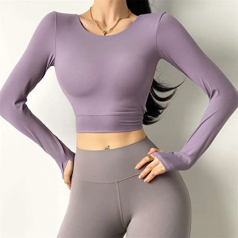 032 Cross Back  Long Sleeve With Padded Fitness Top