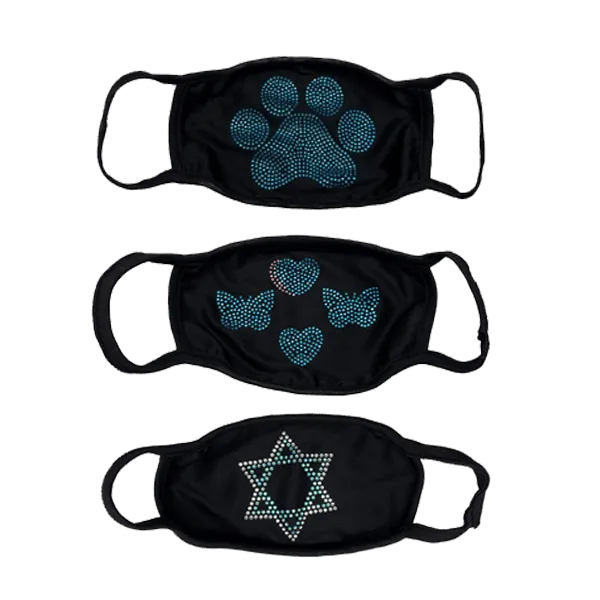 2 Pack: Cotton Shaped Rhinestone Face Mask