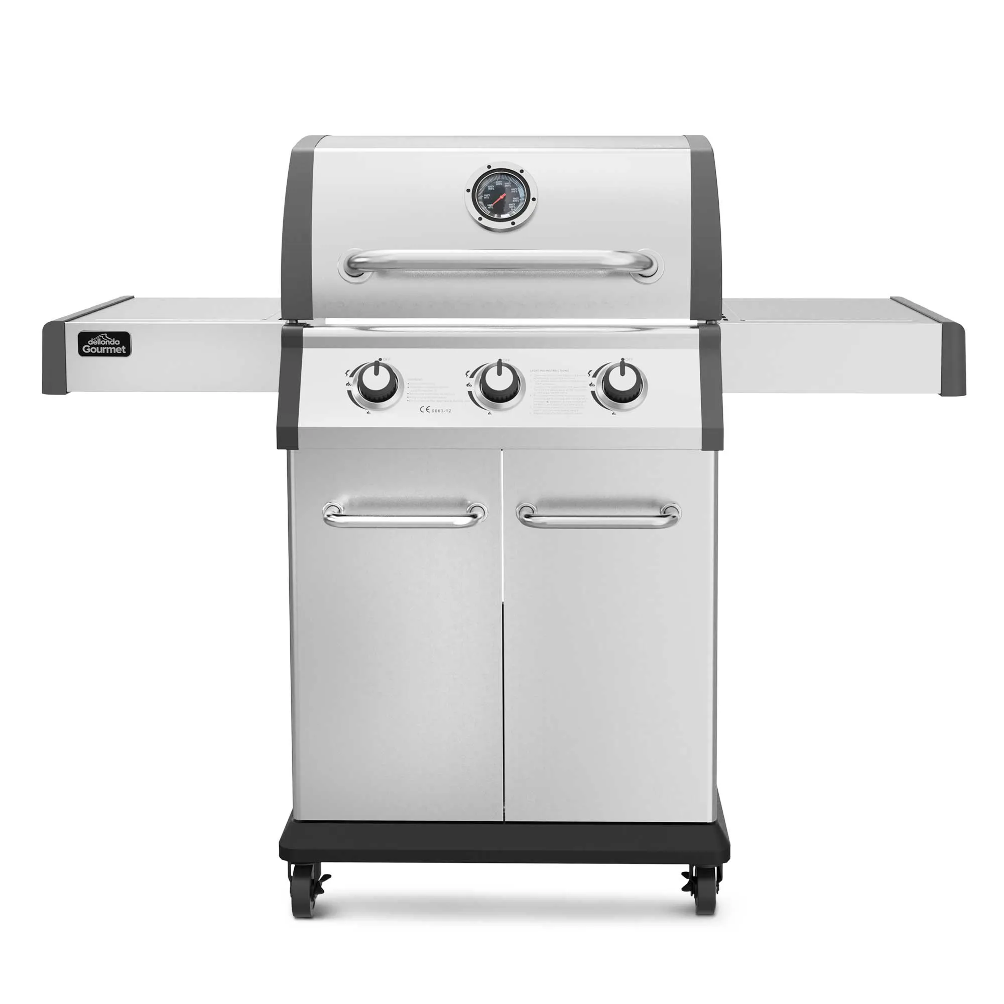 3 Burner Deluxe Gas BBQ Grill with Piezo Ignition, Stainless Steel - DG16
