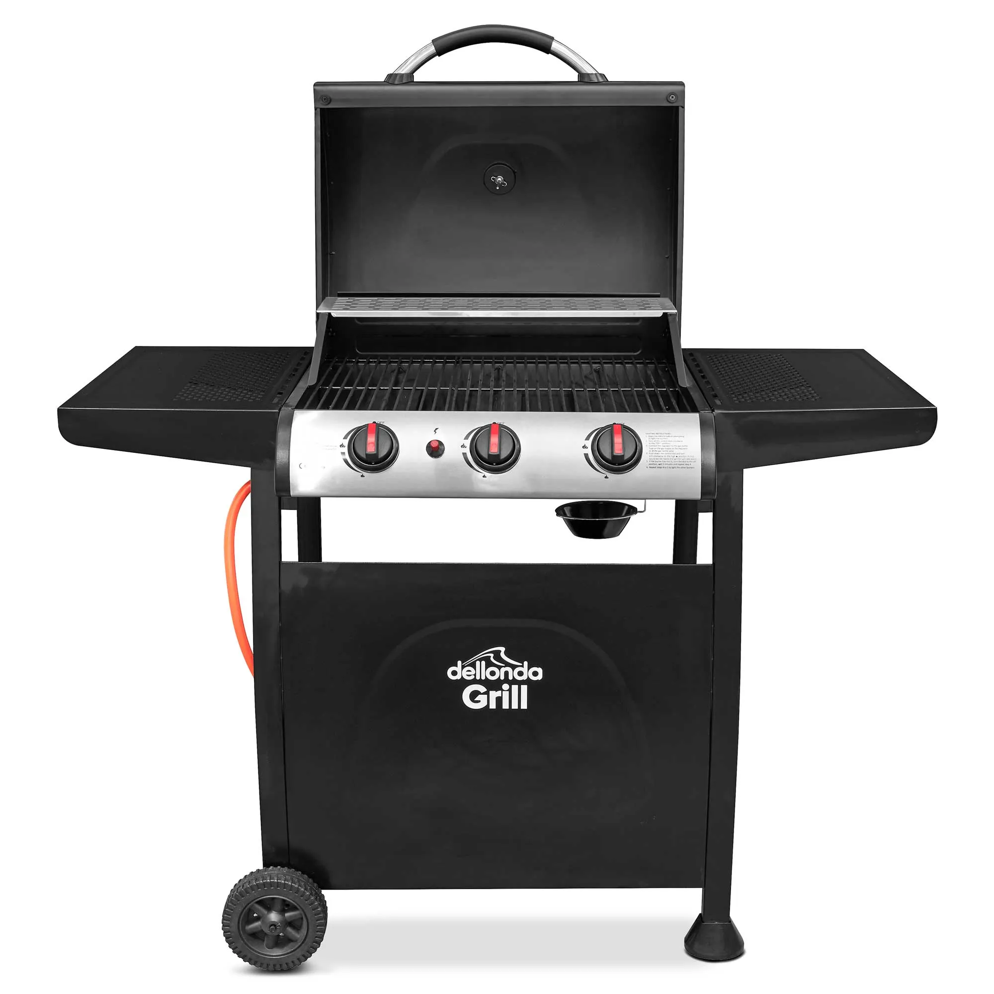 3 Burner Gas BBQ Grill with Piezo Ignition, Built-In Thermometer, Black/Stainless Steel - DG14