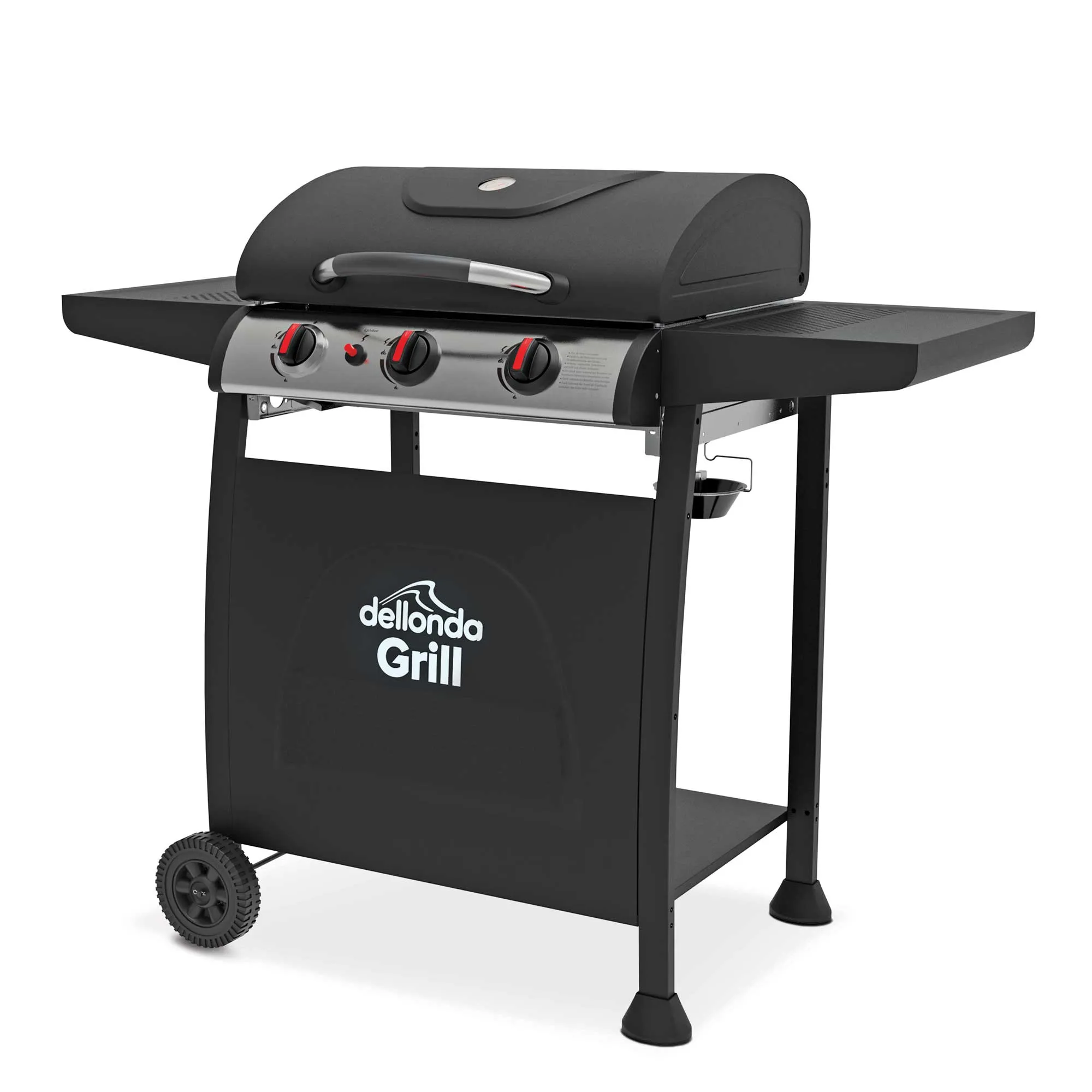 3 Burner Gas BBQ Grill with Piezo Ignition, Built-In Thermometer, Black/Stainless Steel - DG14