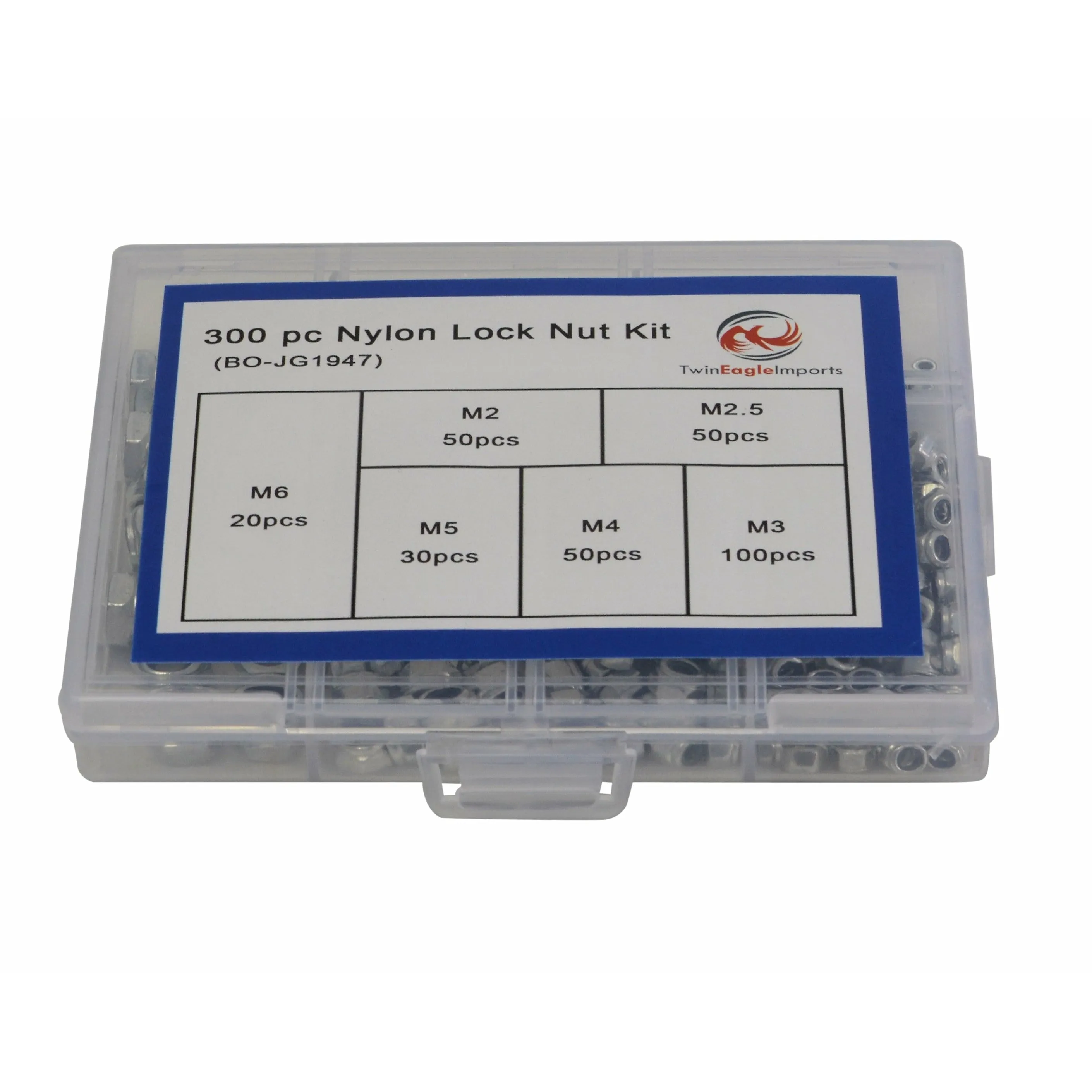 300pc Hex Nylock Nylon Carbon Steel Nut Grab Kit