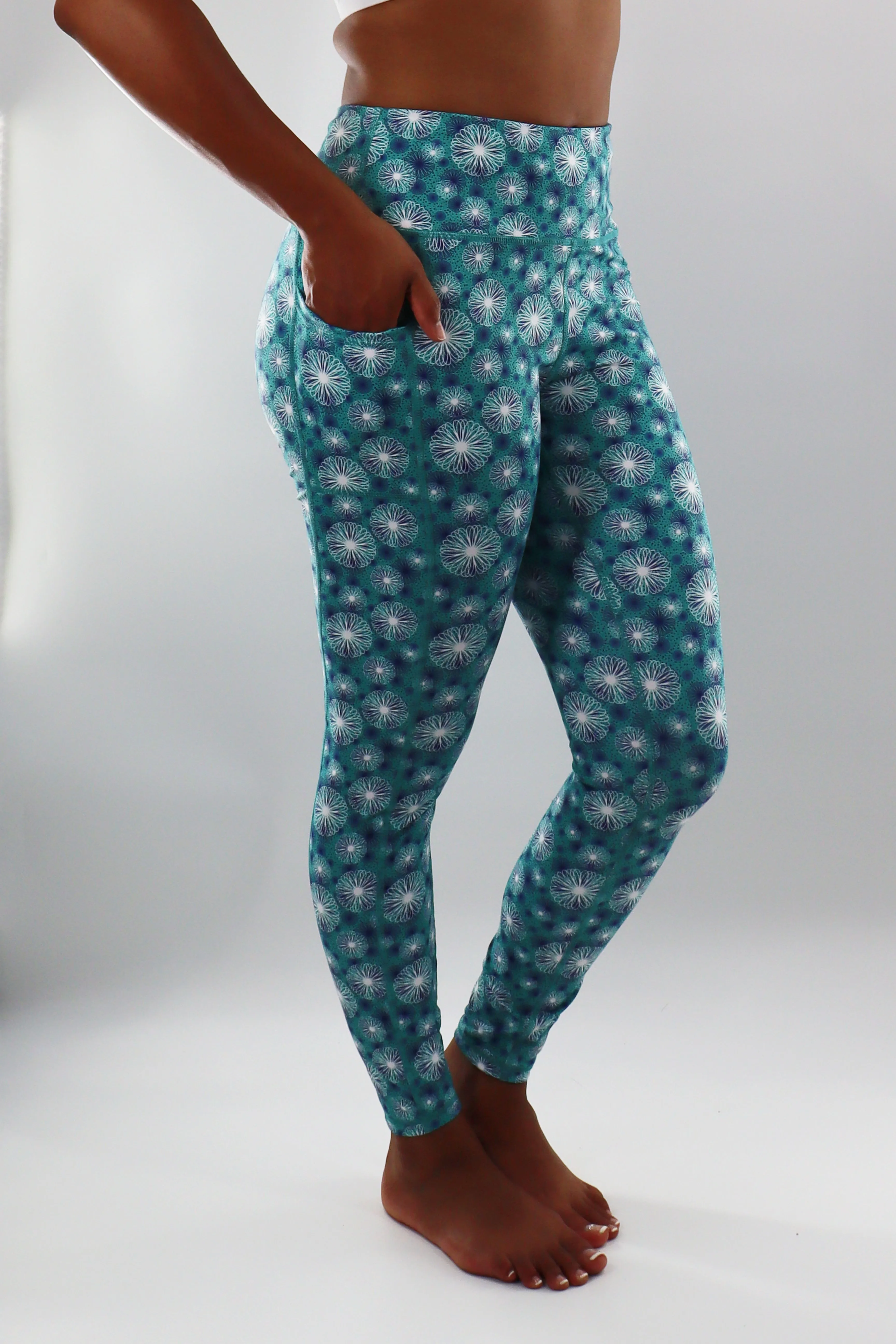 3317 - The Bend Perfect Pocket Legging - Teal/White/Navy Stencil Print