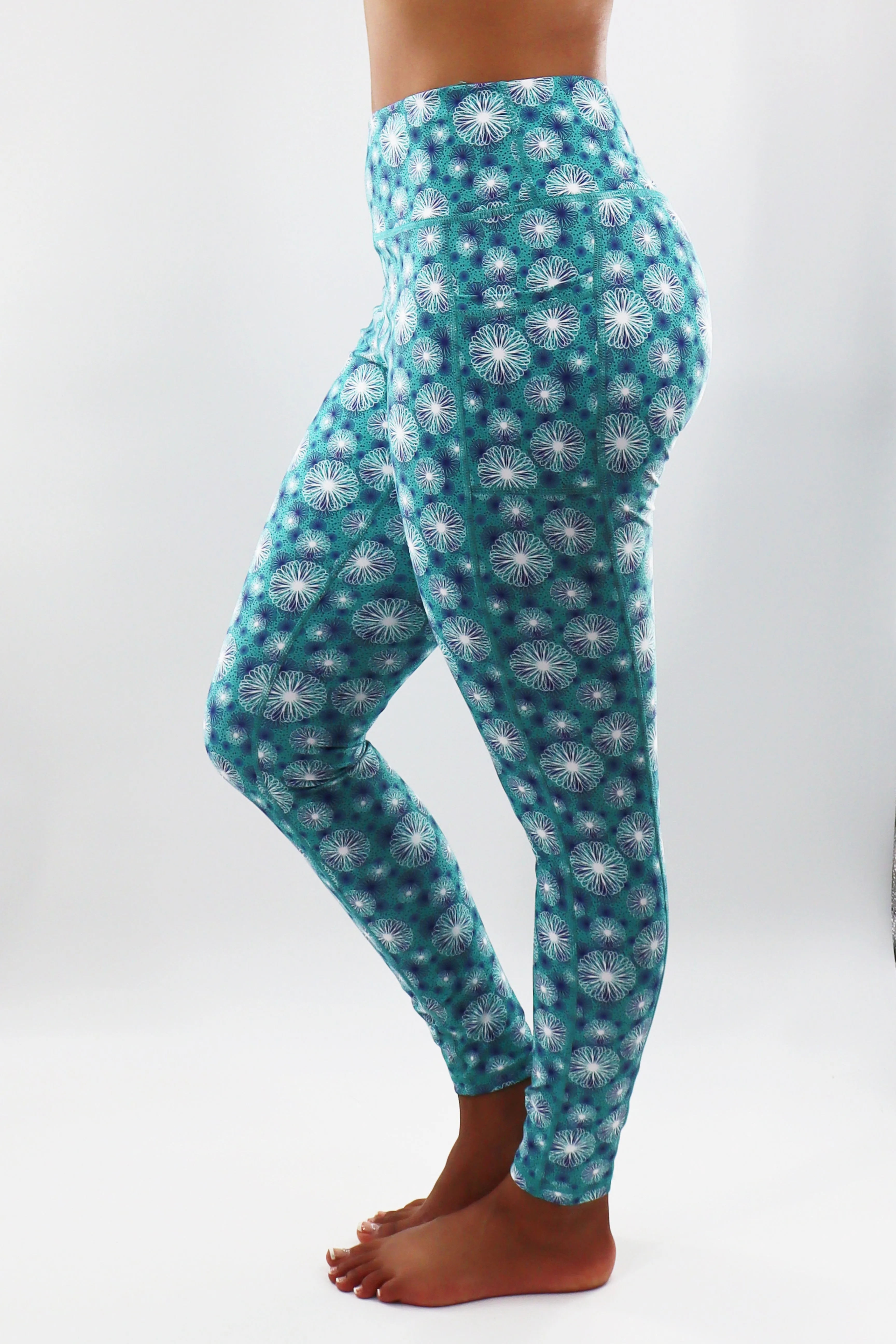 3317 - The Bend Perfect Pocket Legging - Teal/White/Navy Stencil Print