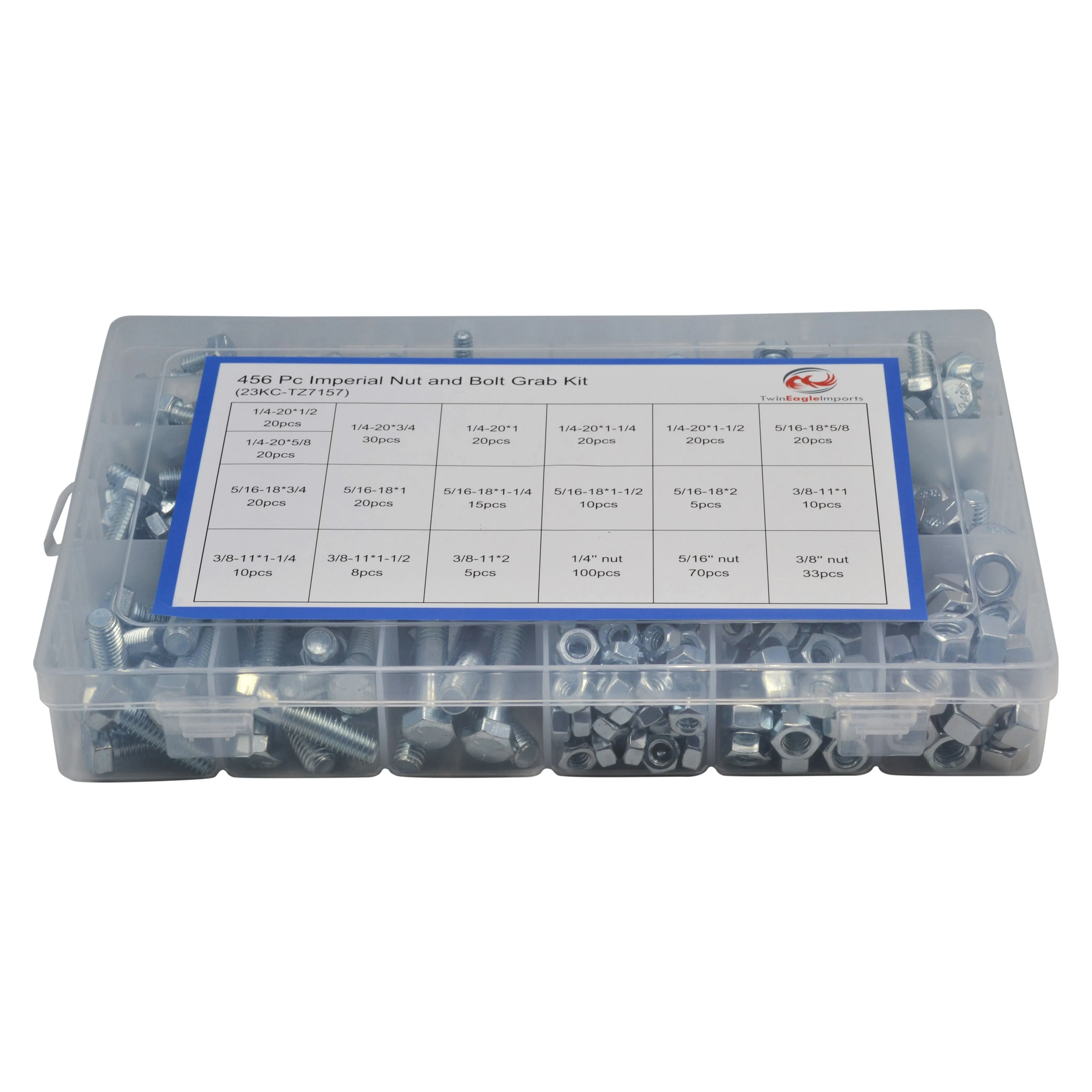 456 pc High Tensile Imperial Nut and Bolt Grab Kit Assortment