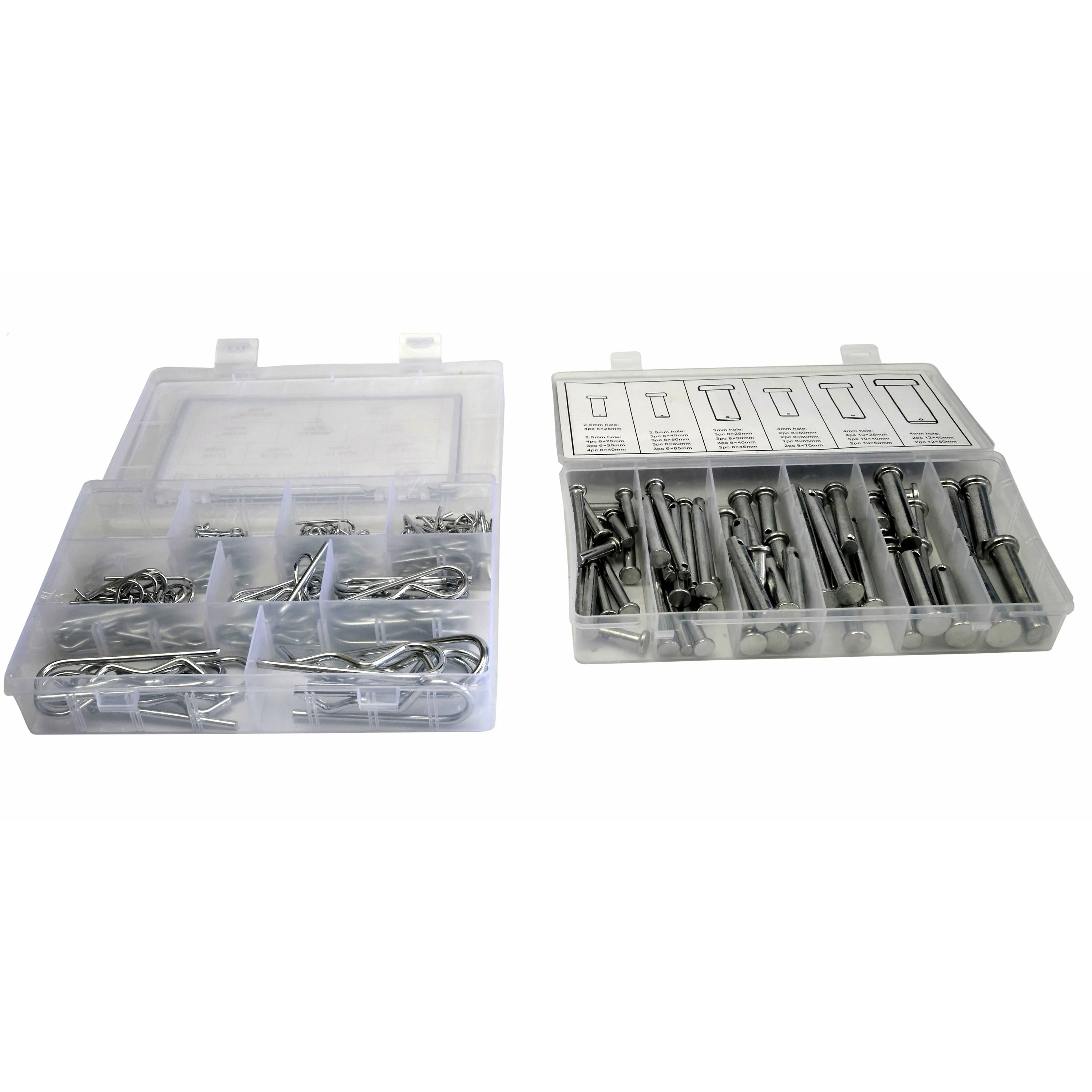 60pc Metric Clevis Pin Kit and 150pc Metric R Pin Clip Grab Kit