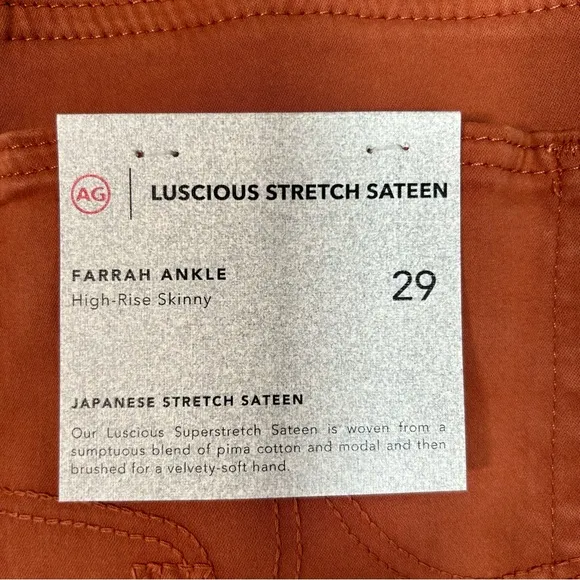AG Farrah Ankle High Rise Skinny Sateen Stretch Jeans in Brick dust