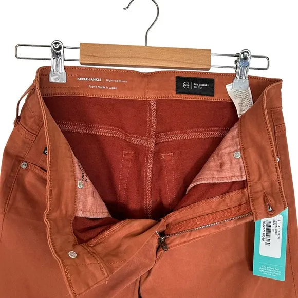 AG Farrah Ankle High Rise Skinny Sateen Stretch Jeans in Brick dust