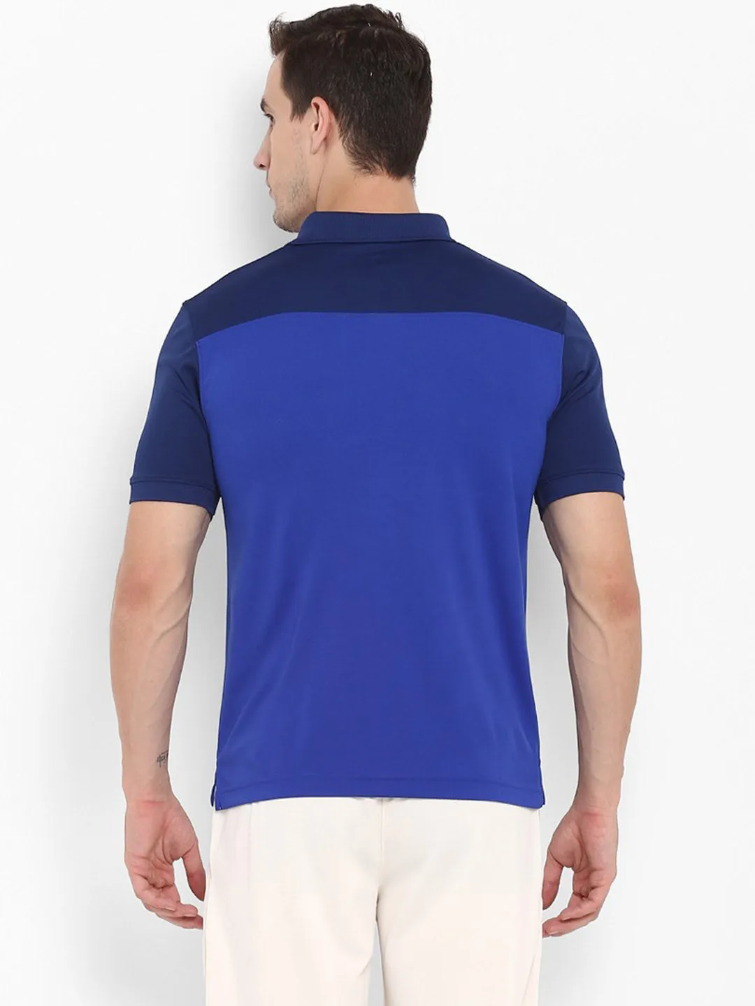 Alcis Men Navy Blue Colourblocked Dry Tech Slim Fit Polo Collar T-shirt
