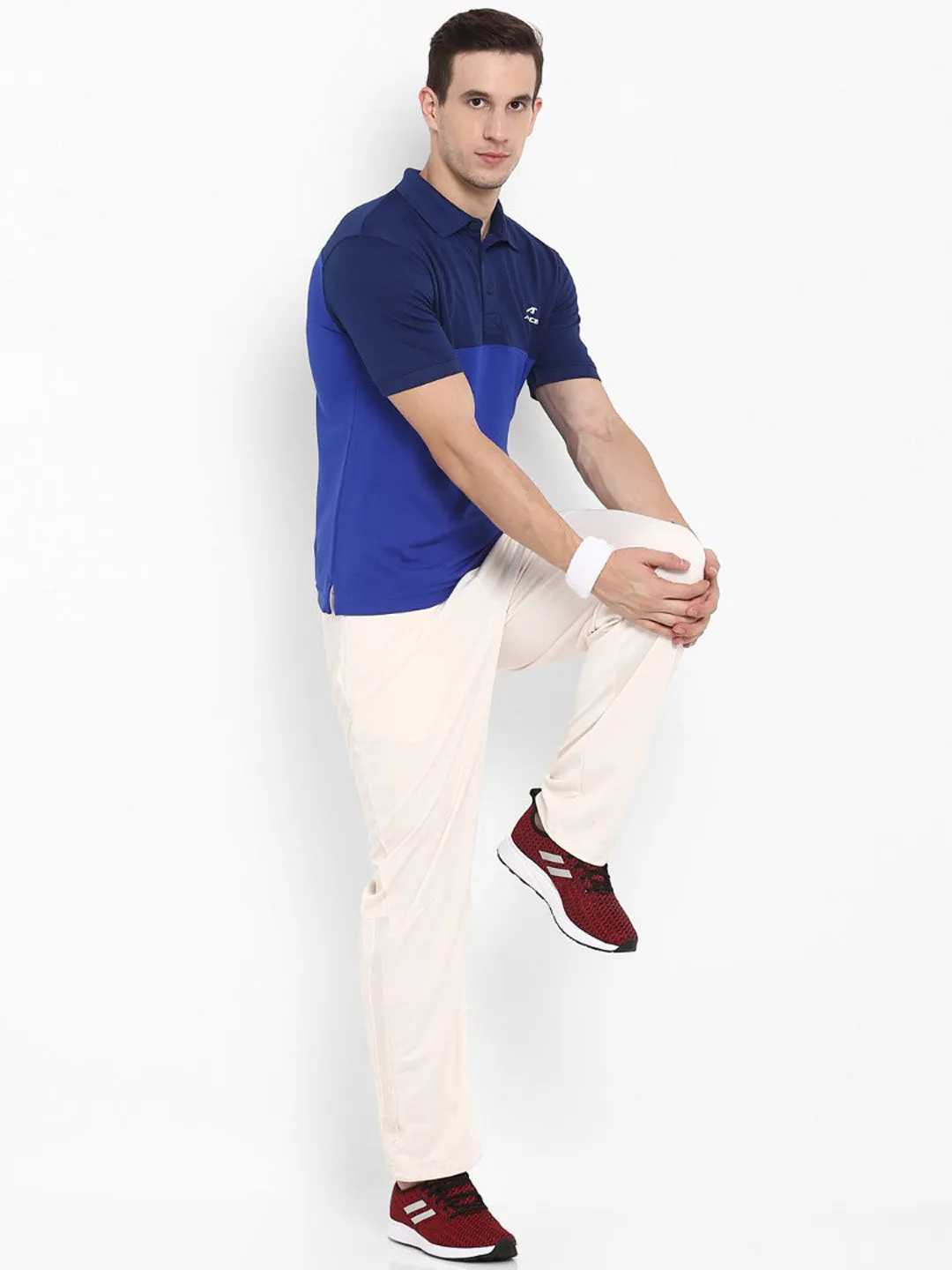 Alcis Men Navy Blue Colourblocked Dry Tech Slim Fit Polo Collar T-shirt