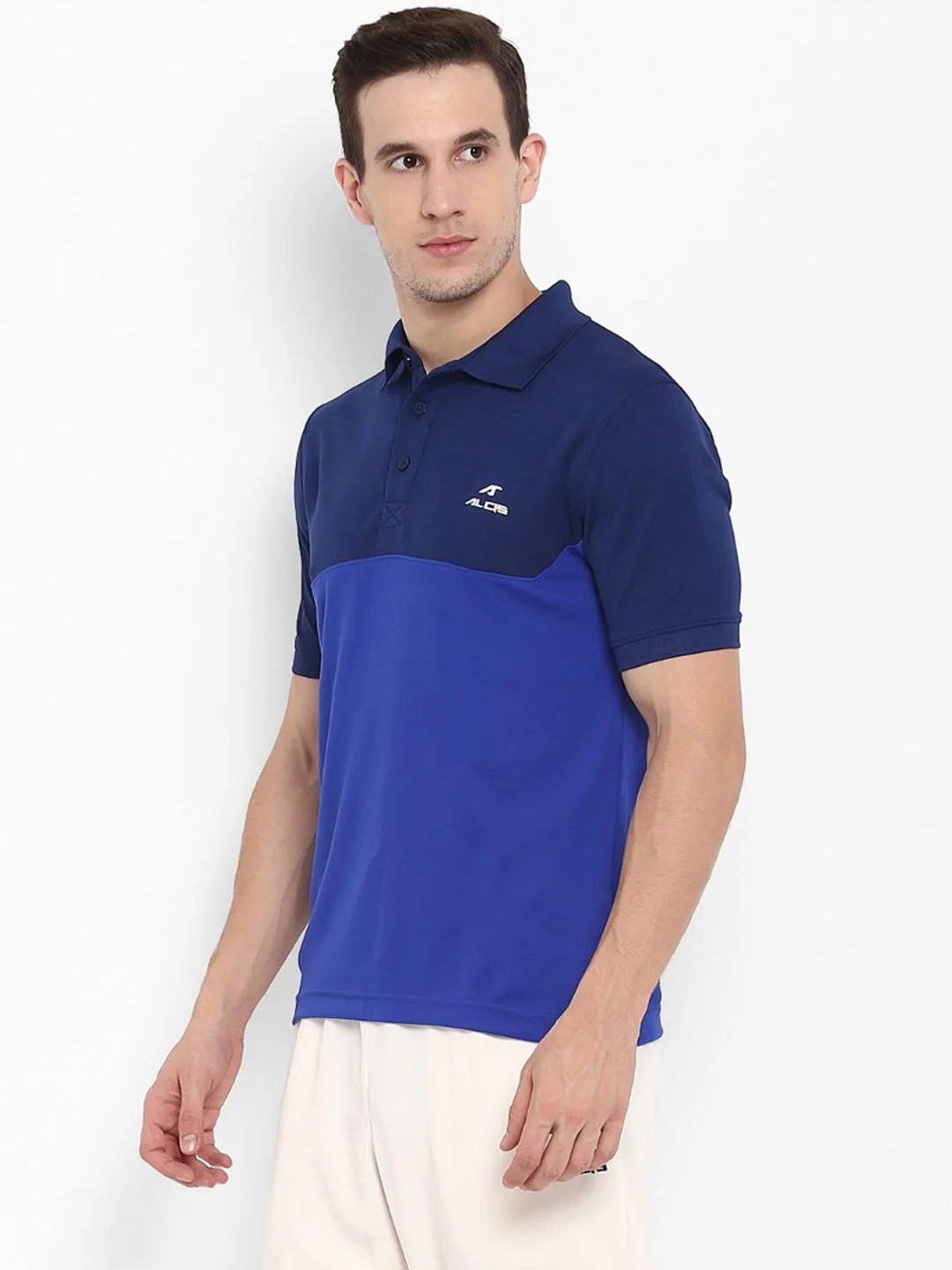 Alcis Men Navy Blue Colourblocked Dry Tech Slim Fit Polo Collar T-shirt