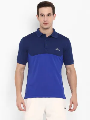 Alcis Men Navy Blue Colourblocked Dry Tech Slim Fit Polo Collar T-shirt