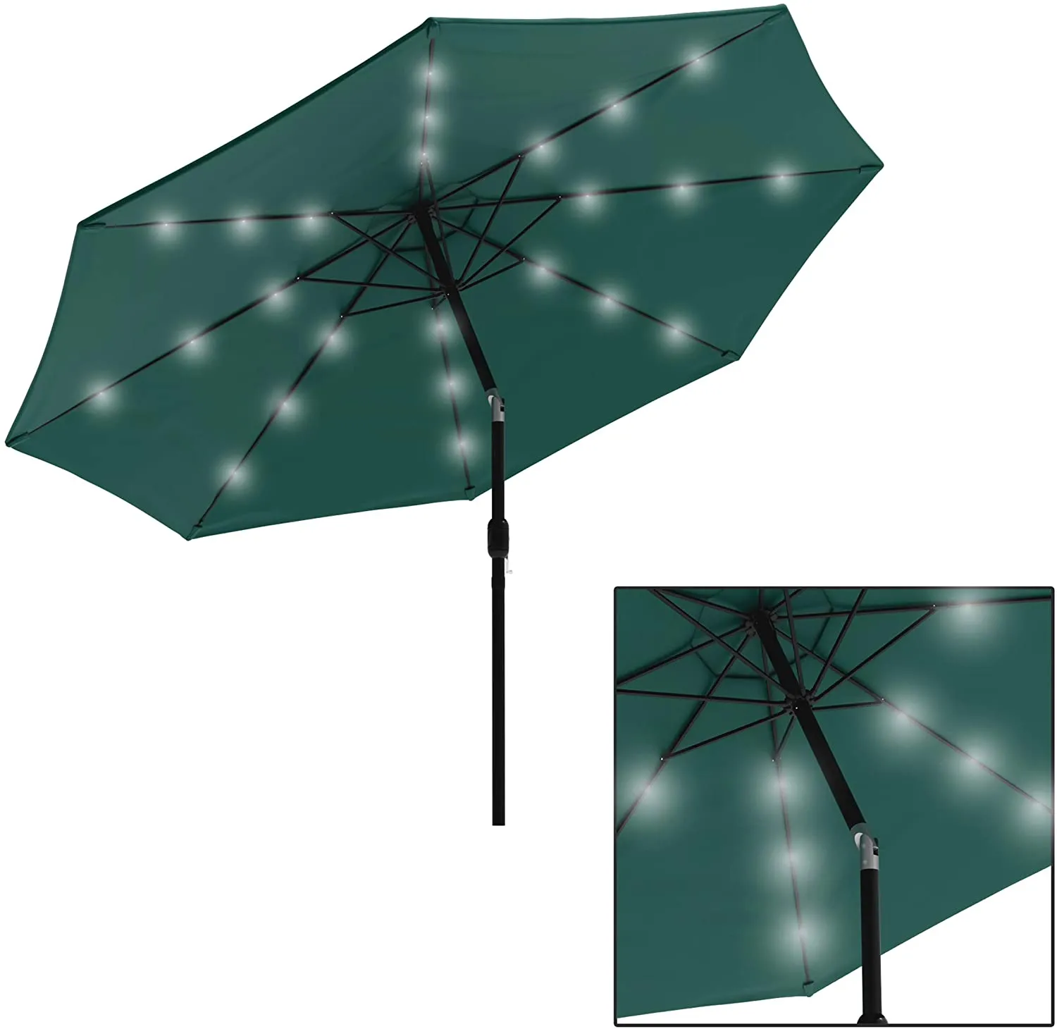 Amazing Solar LED Pure Garden Patio Umbrella – 10 Foot Deck Shade with Solar Powered LED Lights Crank Tilt & Fade Resistant, UV Protection Canopy (Hunter Green) Retails $550 