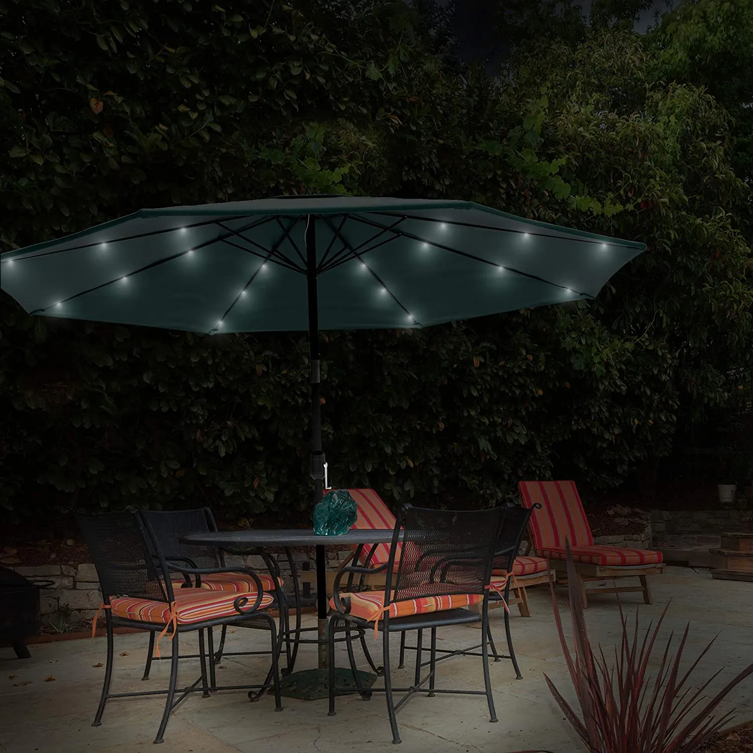 Amazing Solar LED Pure Garden Patio Umbrella – 10 Foot Deck Shade with Solar Powered LED Lights Crank Tilt & Fade Resistant, UV Protection Canopy (Hunter Green) Retails $550 