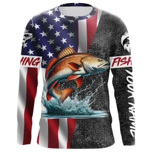American Flag patriotic redfish Fishing Jerseys, Personalized red drum fishing Long sleeve shirts NQS4957