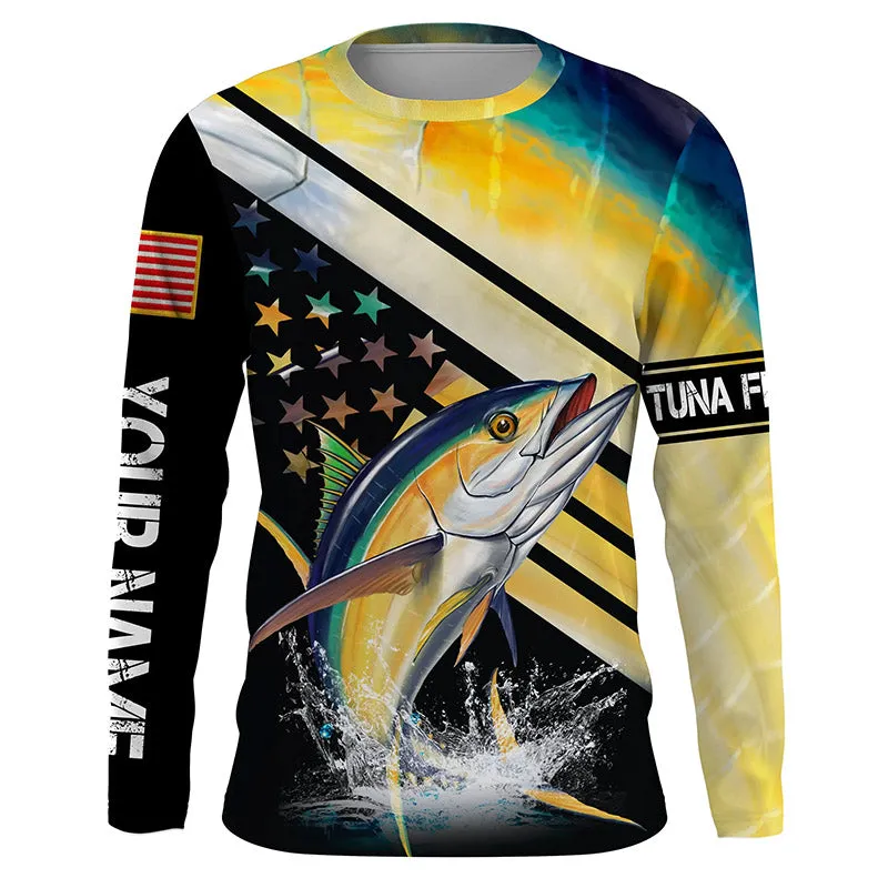 American flag Yellowfin Tuna Fishing Long Sleeve Fishing Shirts, Fishing jerseys TTS0444