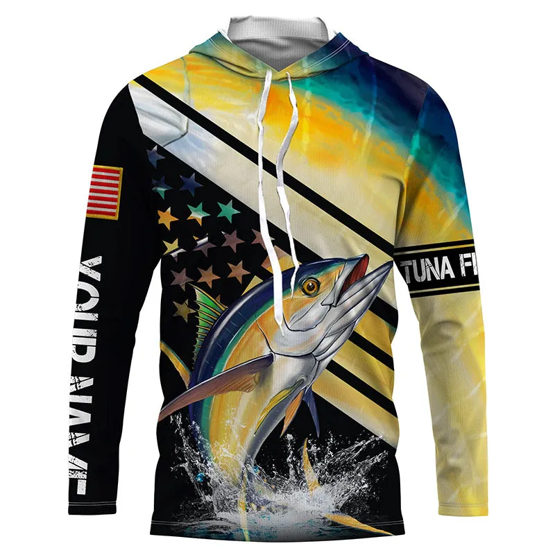 American flag Yellowfin Tuna Fishing Long Sleeve Fishing Shirts, Fishing jerseys TTS0444