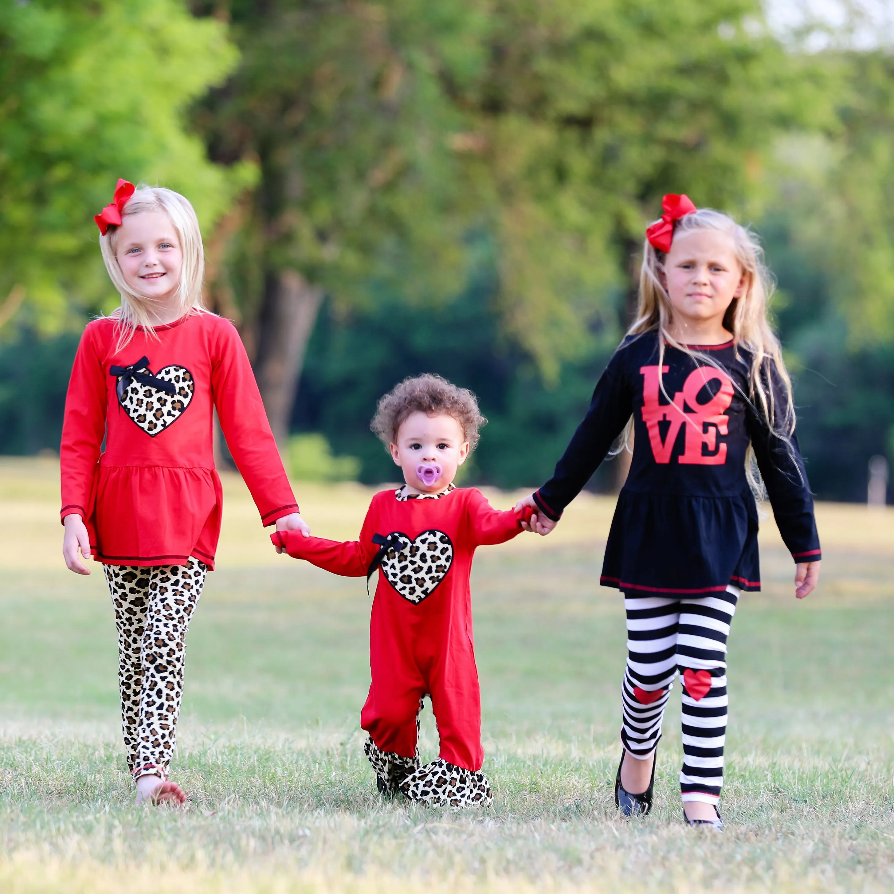 AnnLoren Girls Winter Leopard Heart Holiday Dress Tunic & Leggings Set Outfit