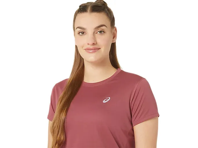 Asics Women's Silver Short Sleeve Top (Burgandy)