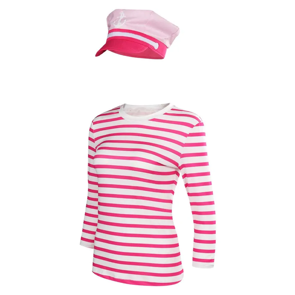 Barbie Cosplay Costume Pink Striped Tops and Gats Outfits Halloween Carnival Suit