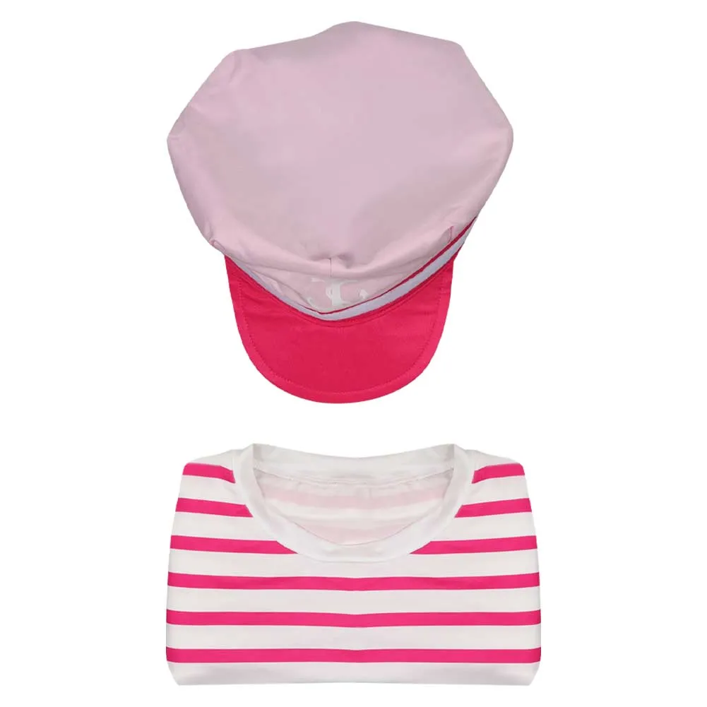 Barbie Cosplay Costume Pink Striped Tops and Gats Outfits Halloween Carnival Suit