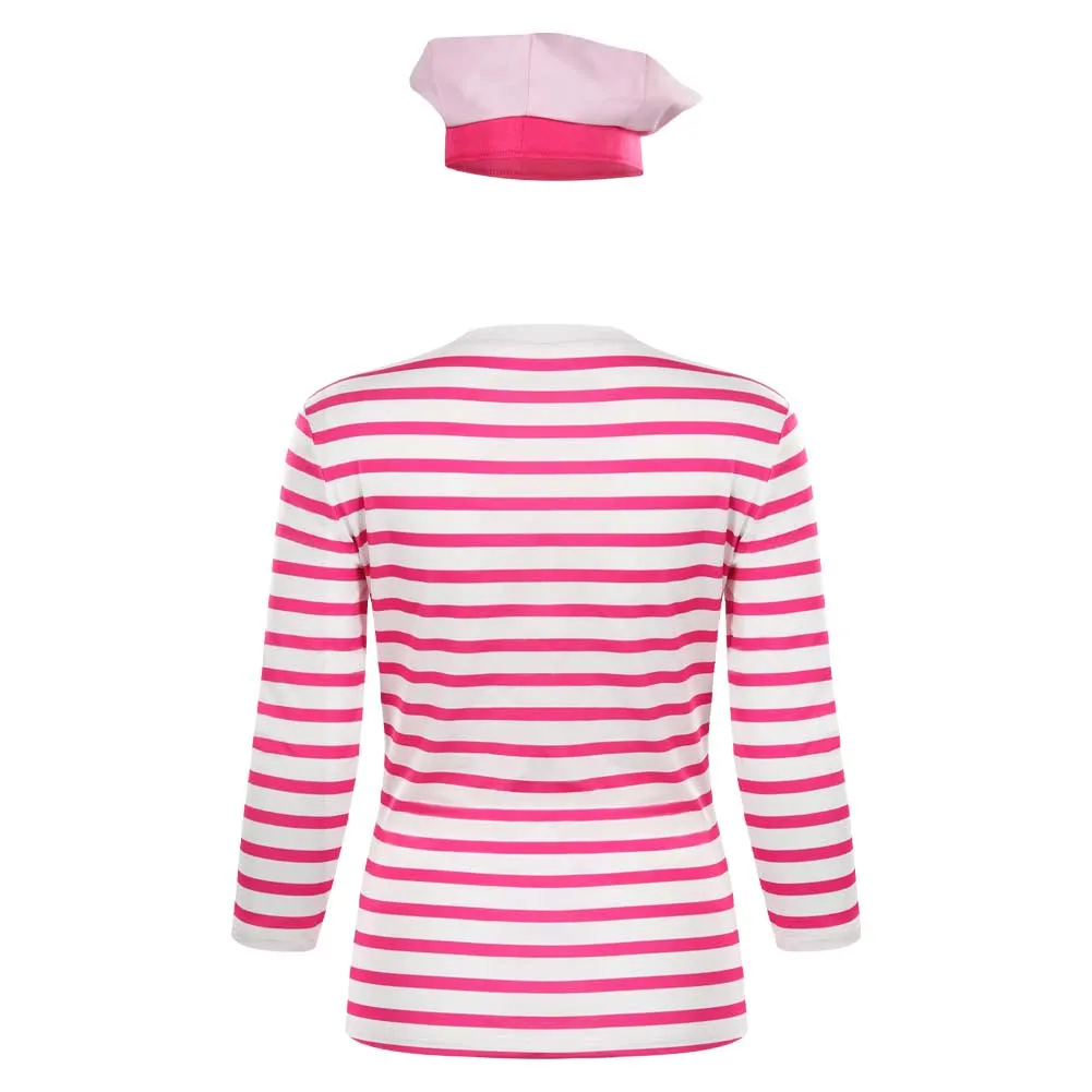 Barbie Cosplay Costume Pink Striped Tops and Gats Outfits Halloween Carnival Suit