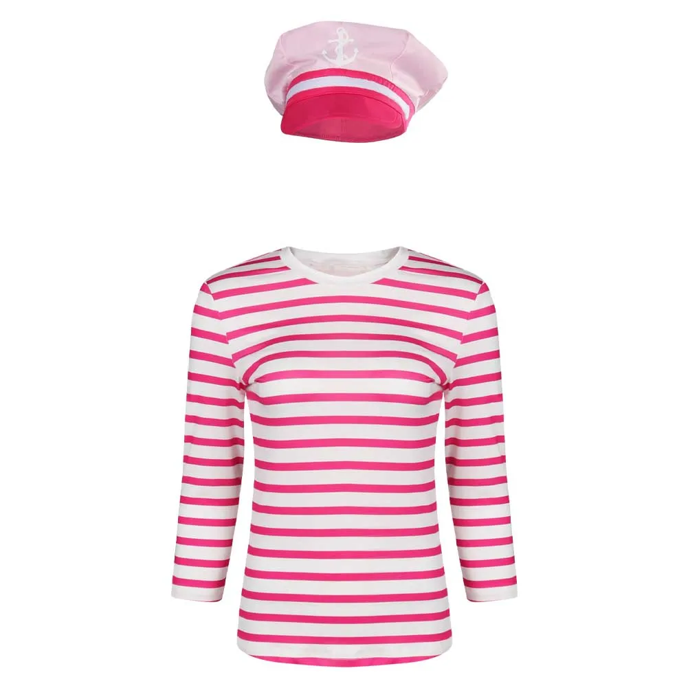 Barbie Cosplay Costume Pink Striped Tops and Gats Outfits Halloween Carnival Suit