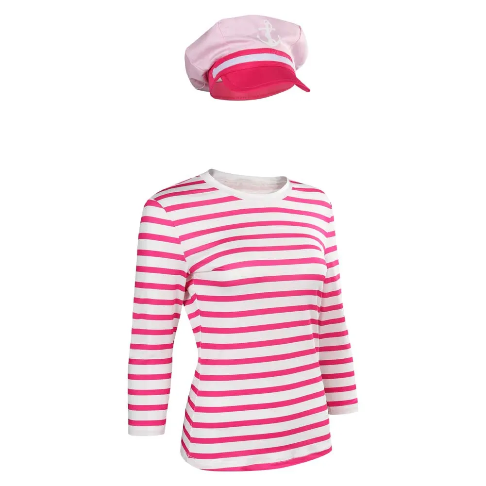 Barbie Cosplay Costume Pink Striped Tops and Gats Outfits Halloween Carnival Suit