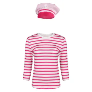 Barbie Cosplay Costume Pink Striped Tops and Gats Outfits Halloween Carnival Suit