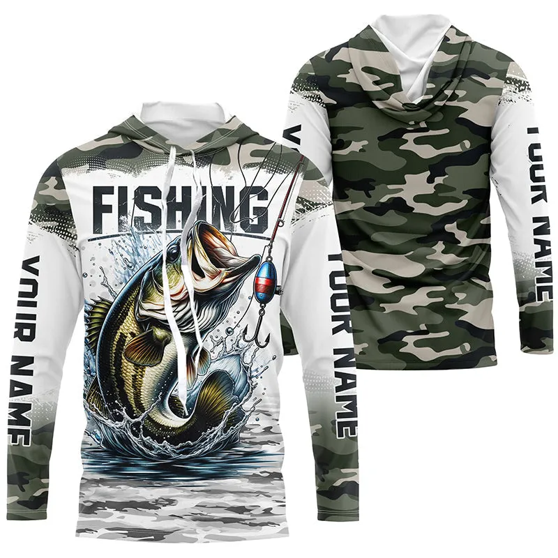 Bass Fishing Camo Custom Long Sleeve Fishing Shirts, Personalized Bass Fishing Jerseys IPHW5998