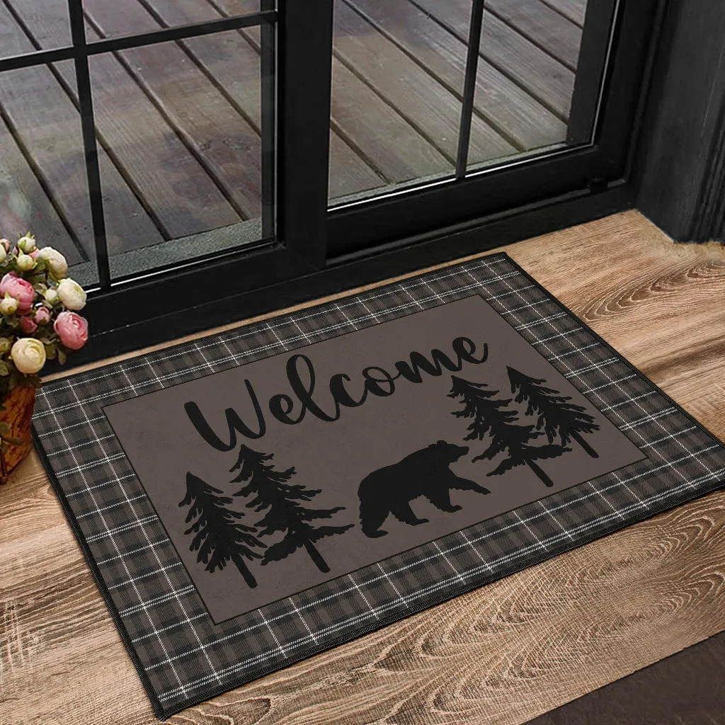 Bear With Pine Trees Welcome Mat Door Mat