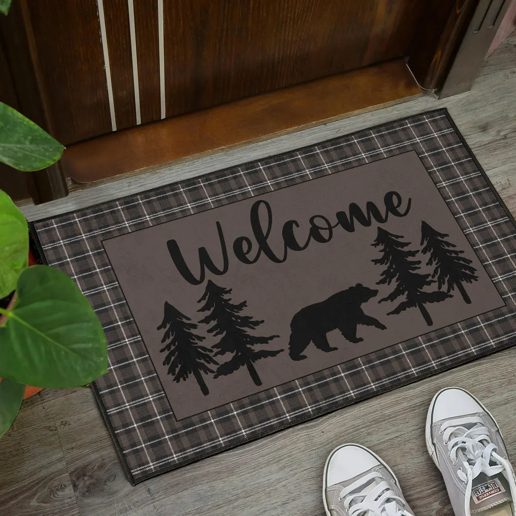 Bear With Pine Trees Welcome Mat Door Mat