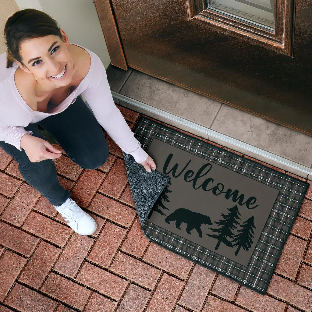 Bear With Pine Trees Welcome Mat Door Mat