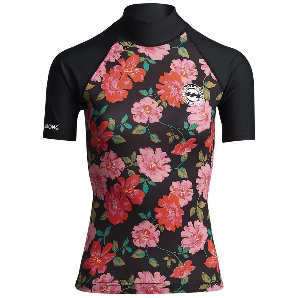Billabong Womens Flower Short Sleeved Rash Vest - Black Floral