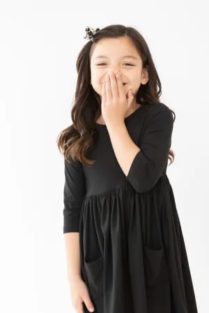 Black 3/4 Sleeve Pocket Twirl Dress