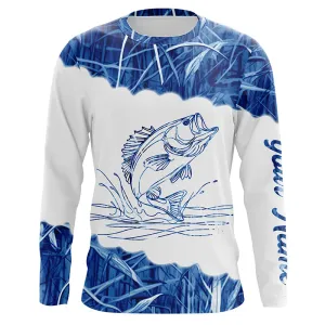 Blue camo Largemouth bass Customize Name UV protection long sleeves fishing shirt NPQ98