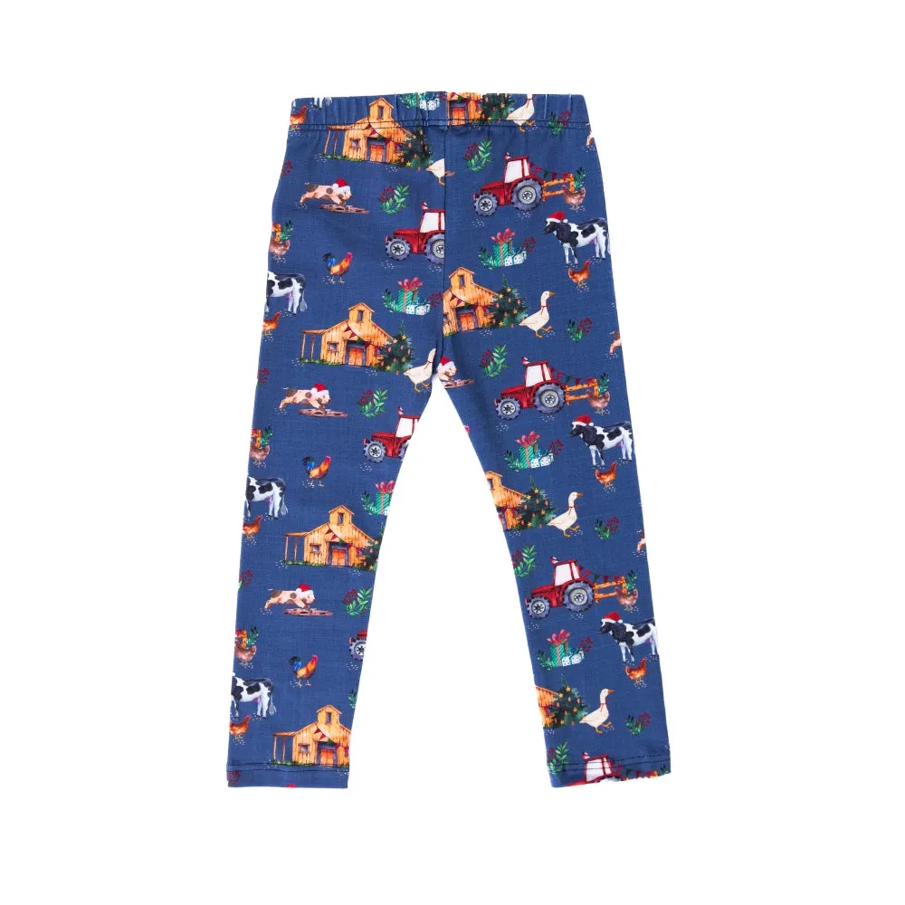 Blue Christmas Farm Leggings