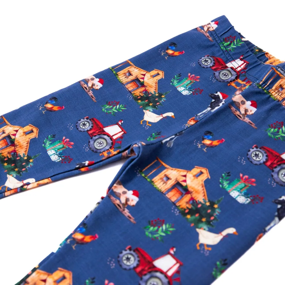 Blue Christmas Farm Leggings