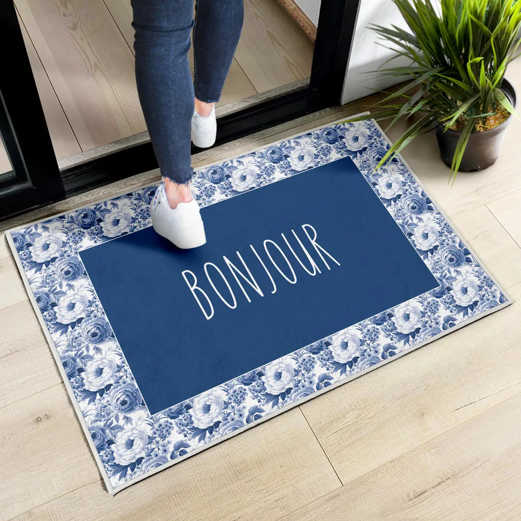 Bonjour French Flower Pattern Door Mat Welcome Mat