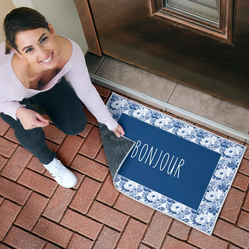Bonjour French Flower Pattern Door Mat Welcome Mat