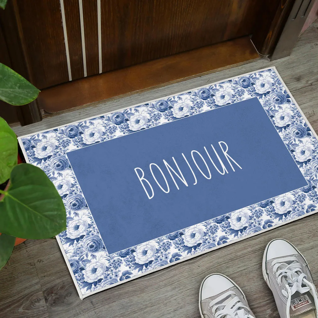 Bonjour French Flower Pattern Door Mat Welcome Mat