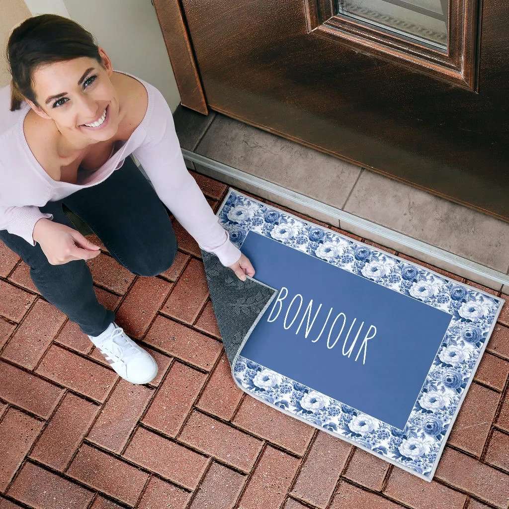 Bonjour French Flower Pattern Door Mat Welcome Mat