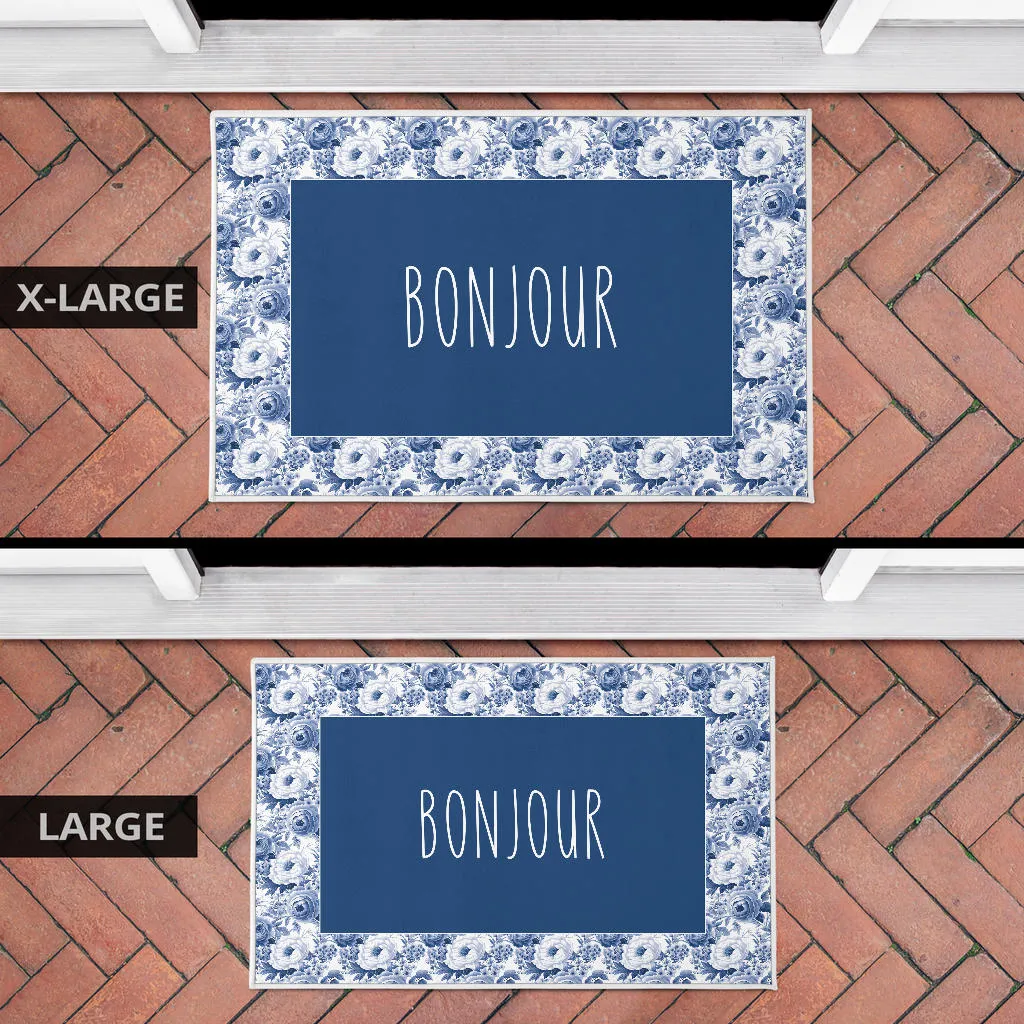 Bonjour French Flower Pattern Door Mat Welcome Mat