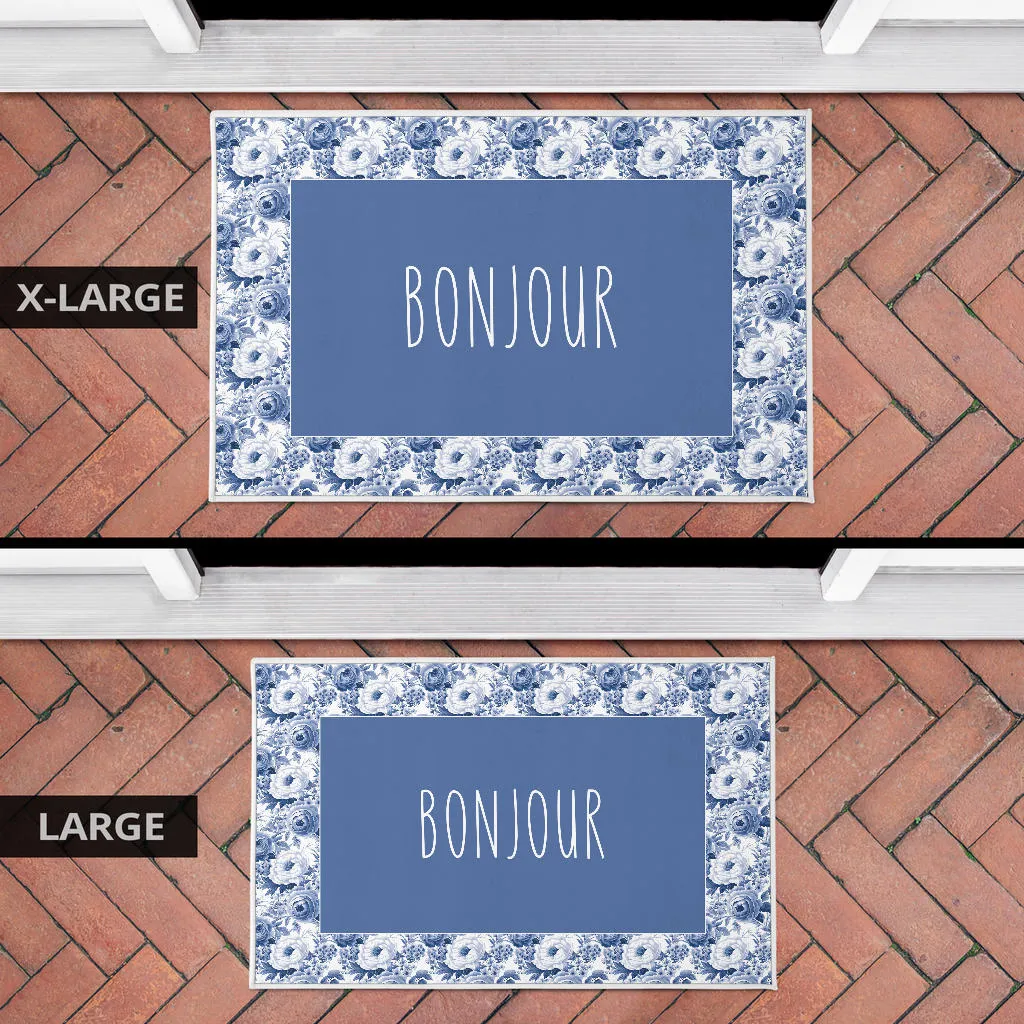 Bonjour French Flower Pattern Door Mat Welcome Mat