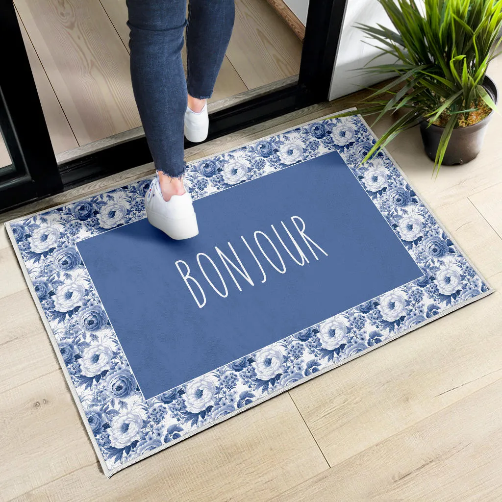 Bonjour French Flower Pattern Door Mat Welcome Mat