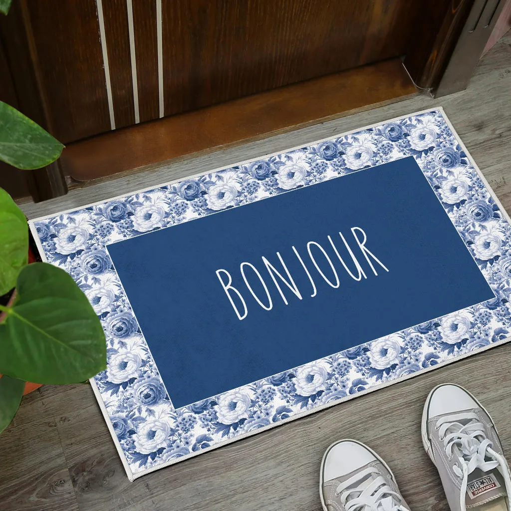 Bonjour French Flower Pattern Door Mat Welcome Mat
