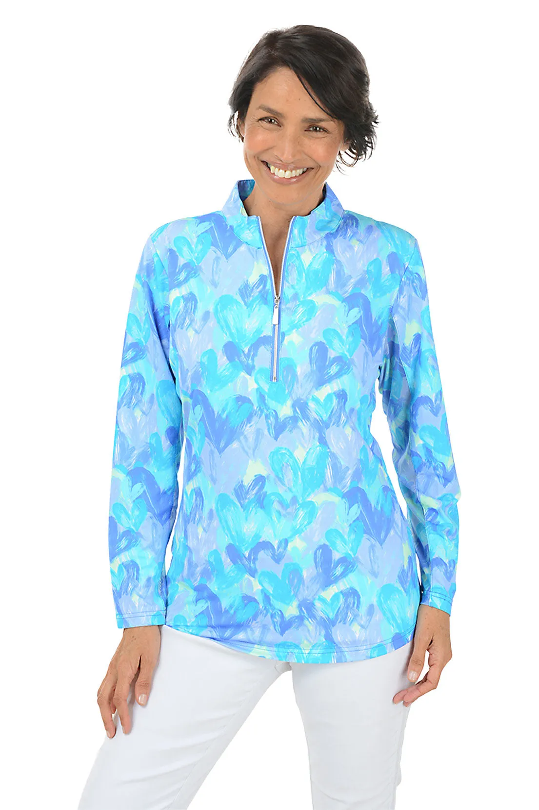 Brushstroke Hearts Cooling UPF50  Mock Neck Top