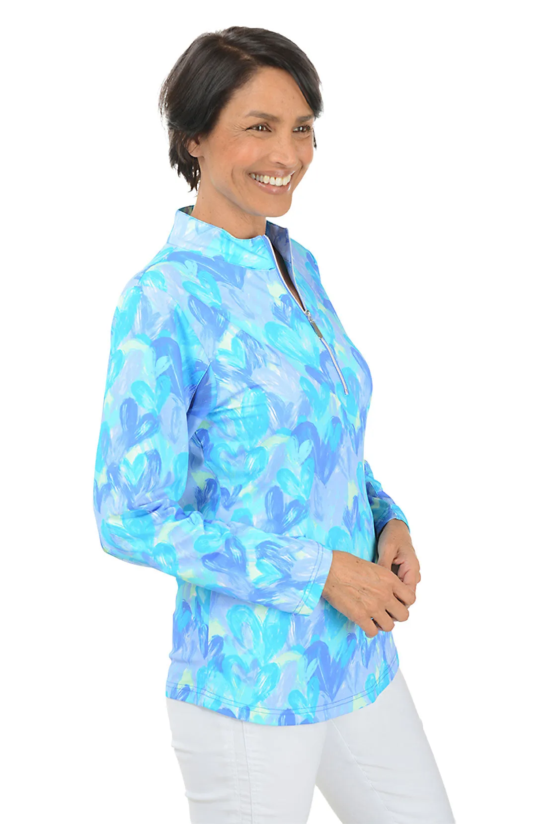 Brushstroke Hearts Cooling UPF50  Mock Neck Top