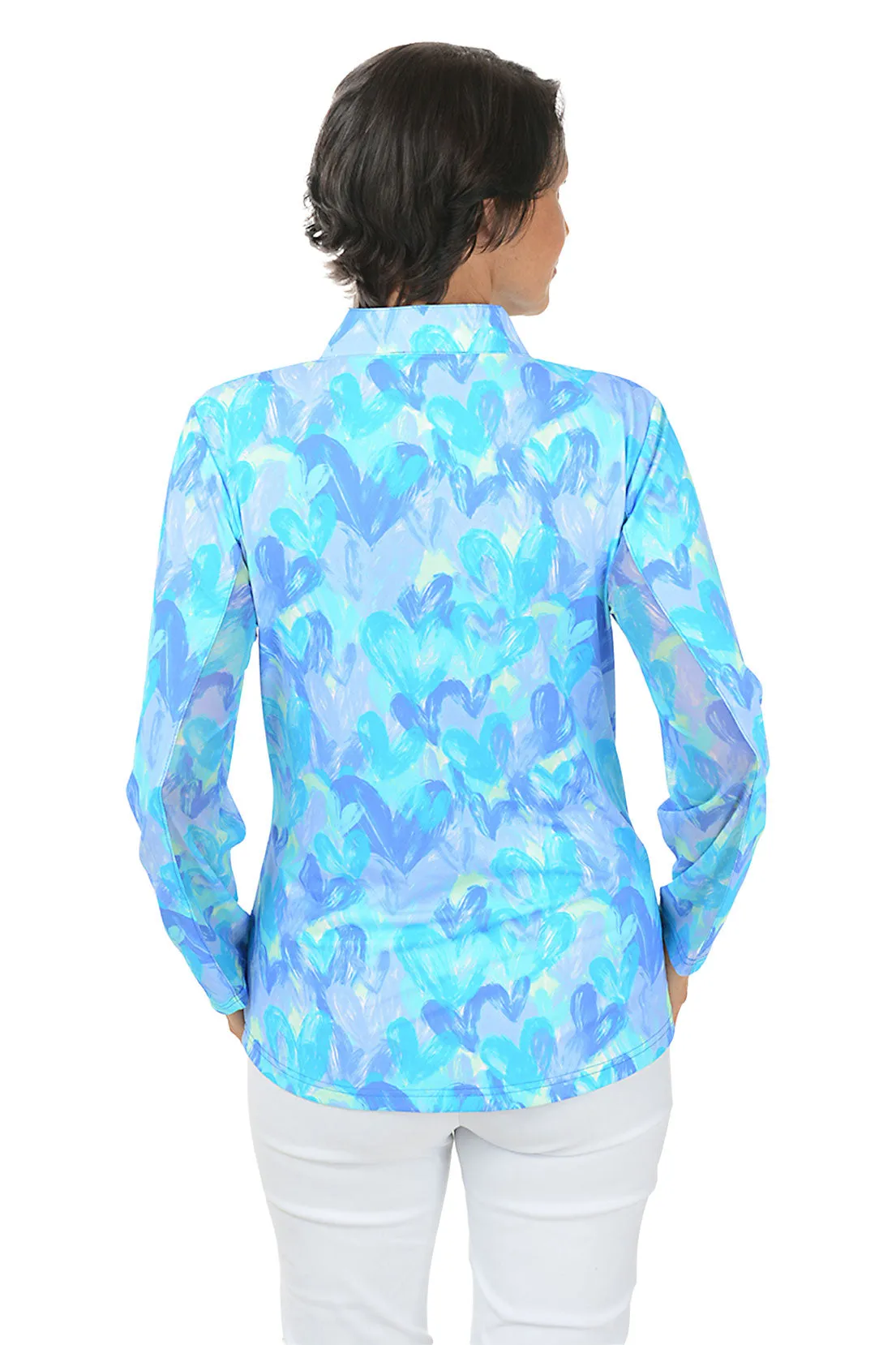 Brushstroke Hearts Cooling UPF50  Mock Neck Top
