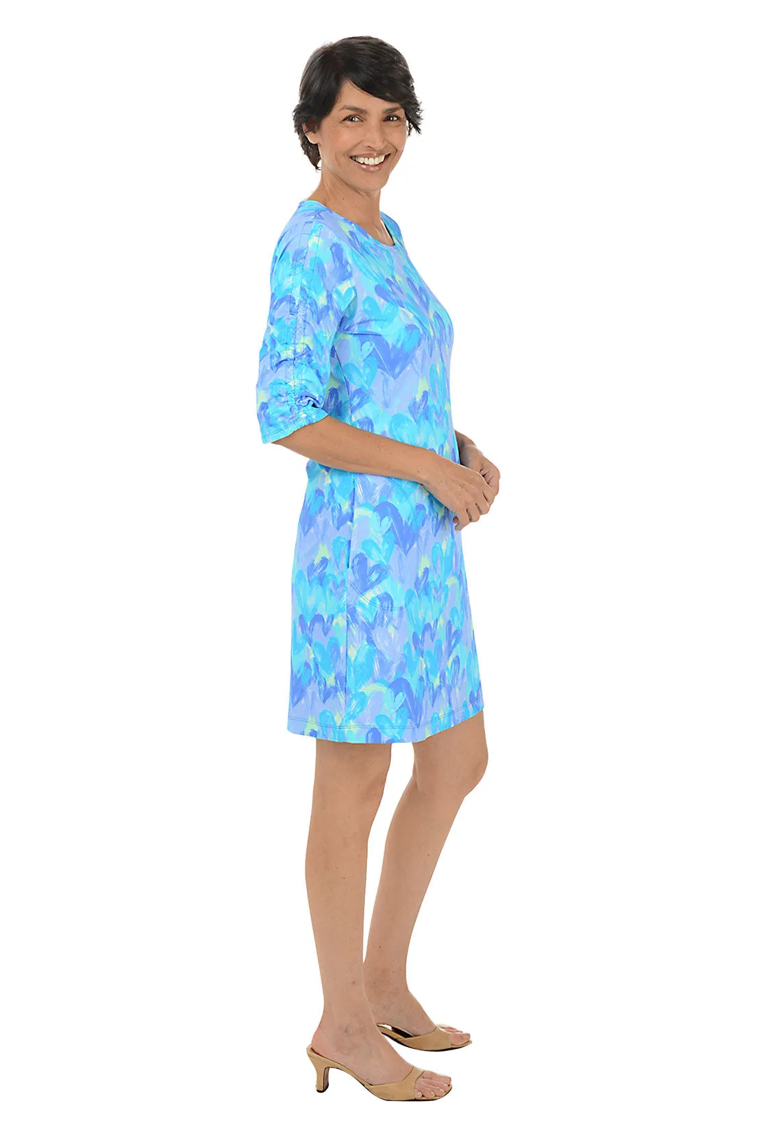 Brushstroke Hearts Cooling UPF50  Ruched Sleeve Dress